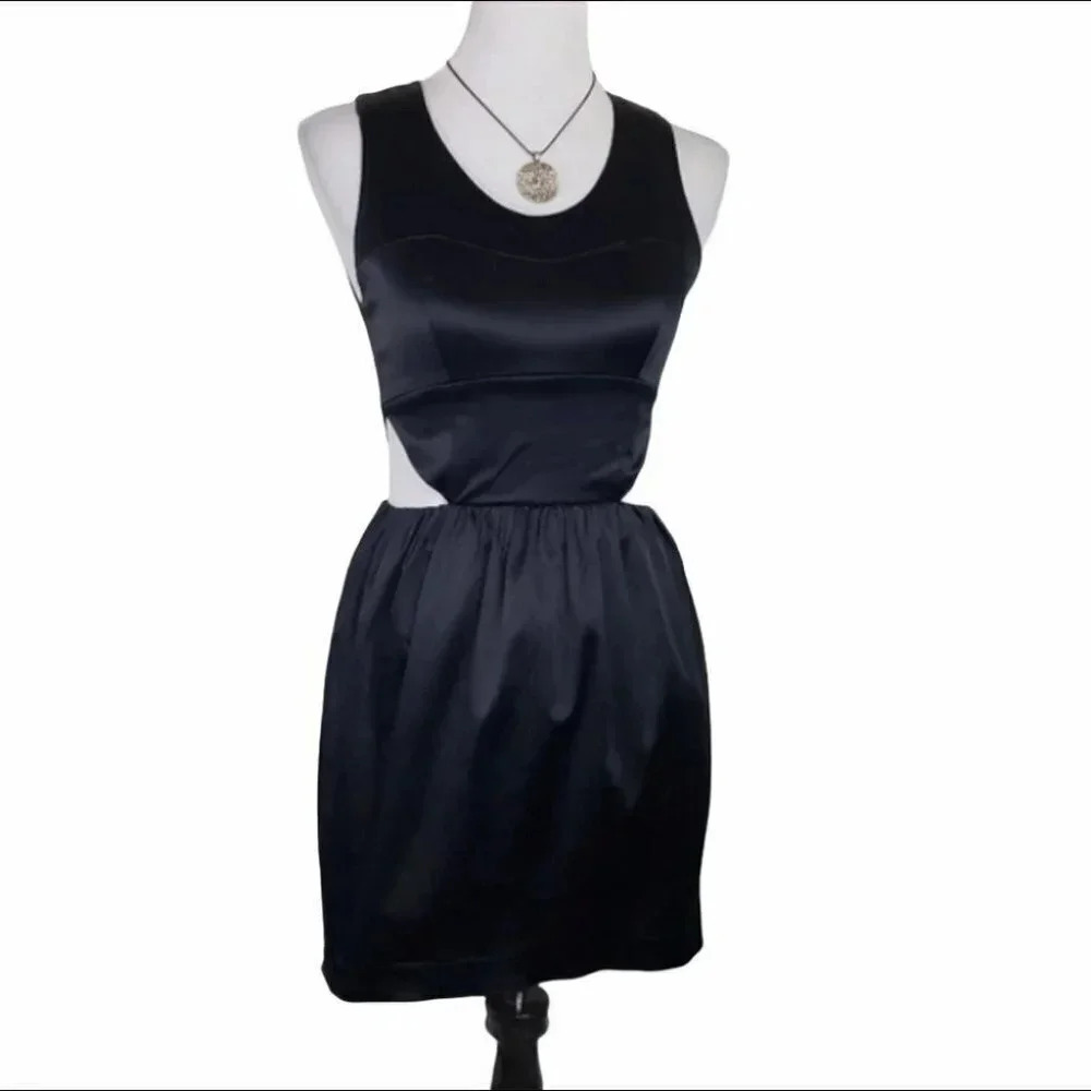 Keepsake 4 dark blue satin side cut out sleeveless dress